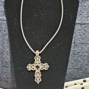 Brighton Silver Filigree Cross Necklace with Heart Detail